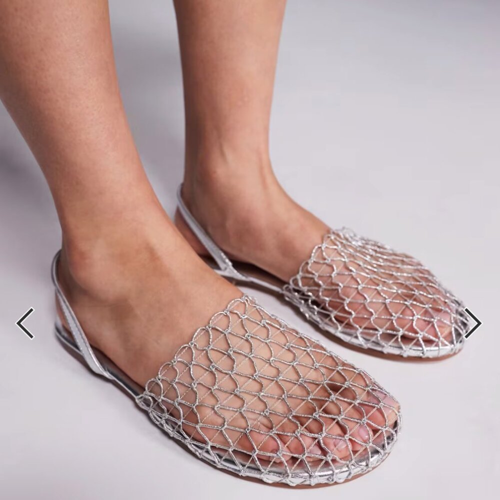 Silver Mesh Slingback Flat - Women
